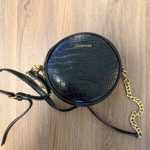 Black Croc-Embossed Round Bag